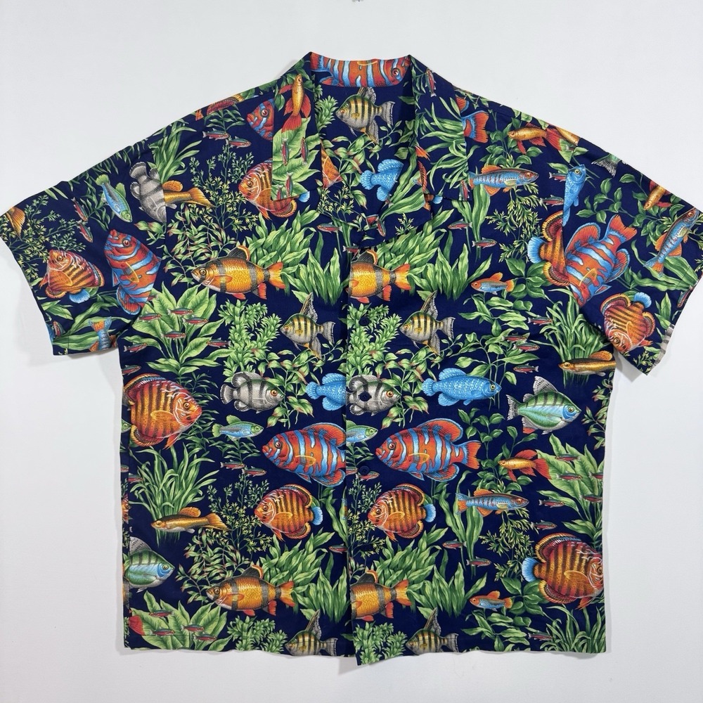 Tropical Fish Aquarium AOP Print Camp Shirt Men's 2XL 3XL Hawaiian Resort Unique